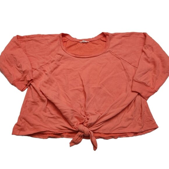 Caslon Coral Orange Petite Large Front Twist Crop Sweater Light Weight - Picture 2 of 5